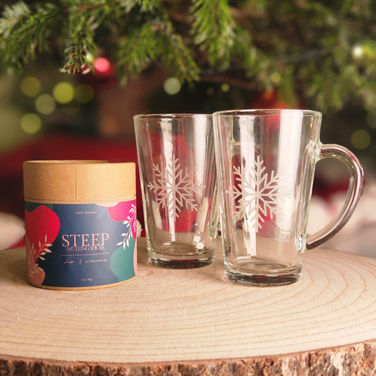 Steep Mulling Spices & 2 Snowflake Etched Mugs